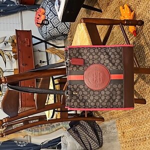 Coach Multi-color Dempsey Signature Tote w/Stripe And Coach Patch #1917 With